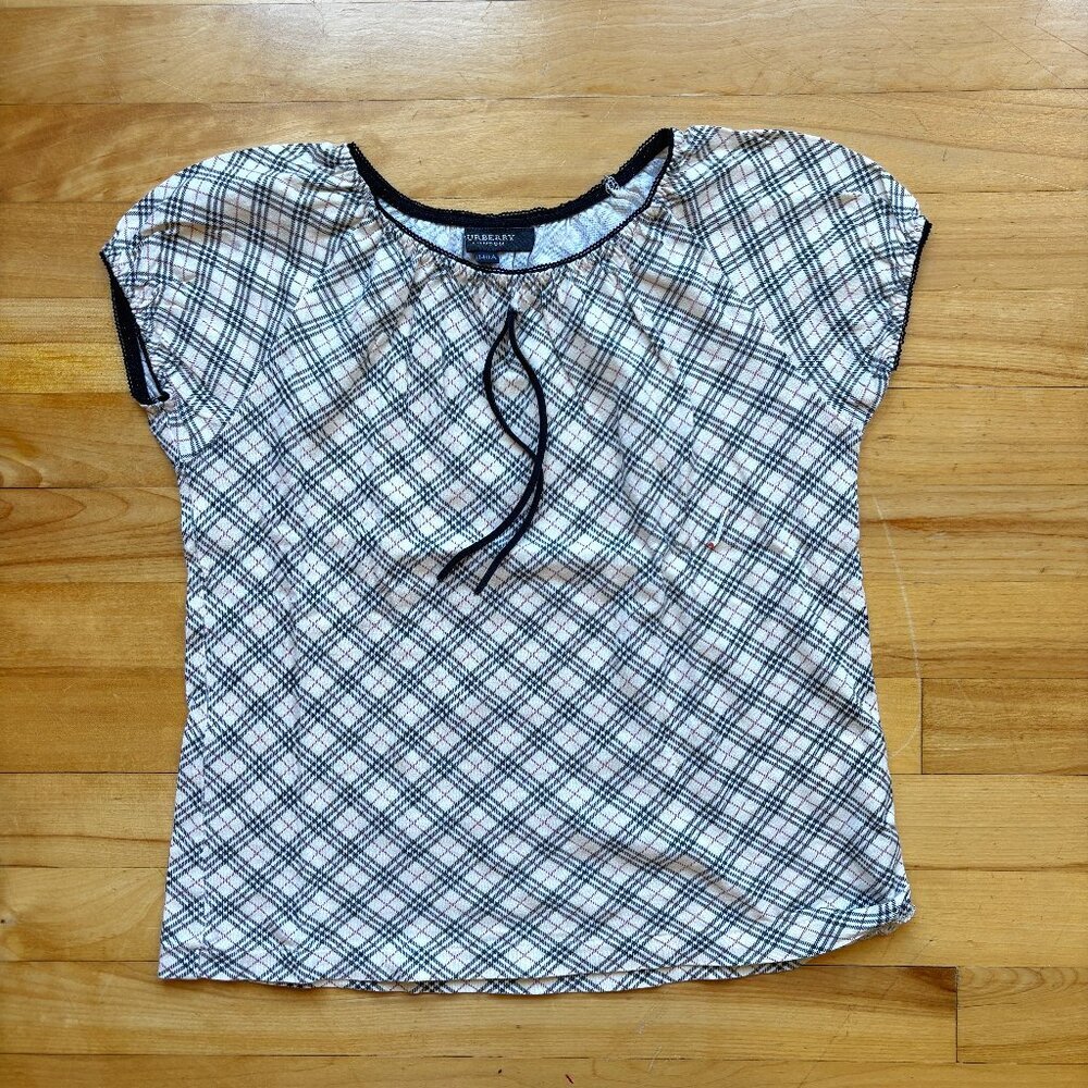 Burberry Girls' Plaid Puff Sleeve Blouse Size 140A